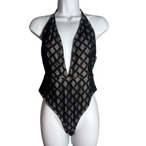 Forever 21 NWT black & nude one piece swimsuit bathing suit women’s large